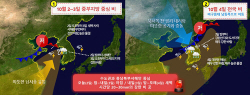 2∼4일 비 모식도  <기상청 제공>